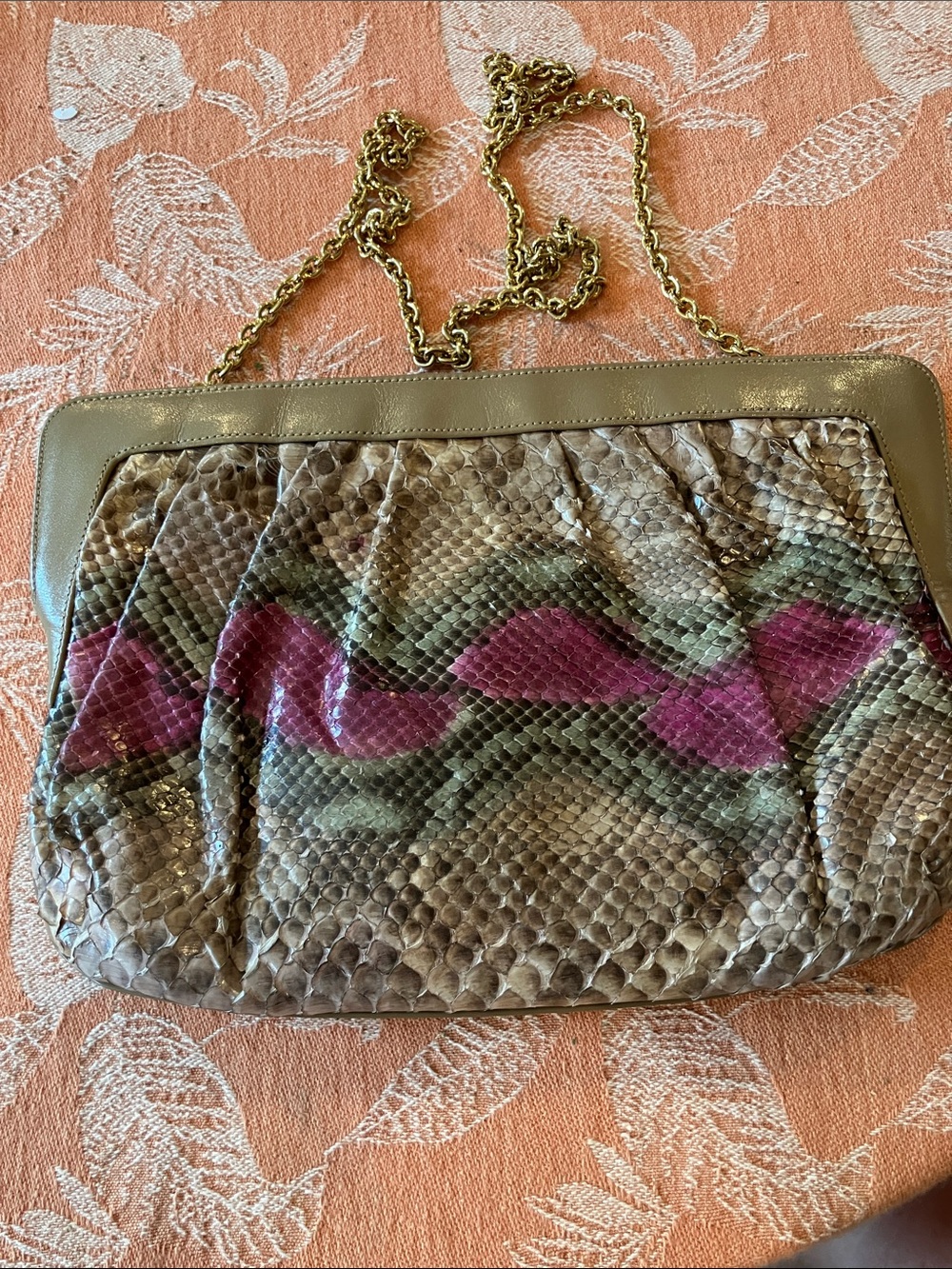 Vintage 70’s morle Women’s Python-Texture Chain Shoulder Bag